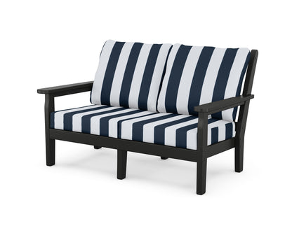 POLYWOOD® Chippendale Deep Seating Loveseat in Black / Cabana Stripe Marine Indigo