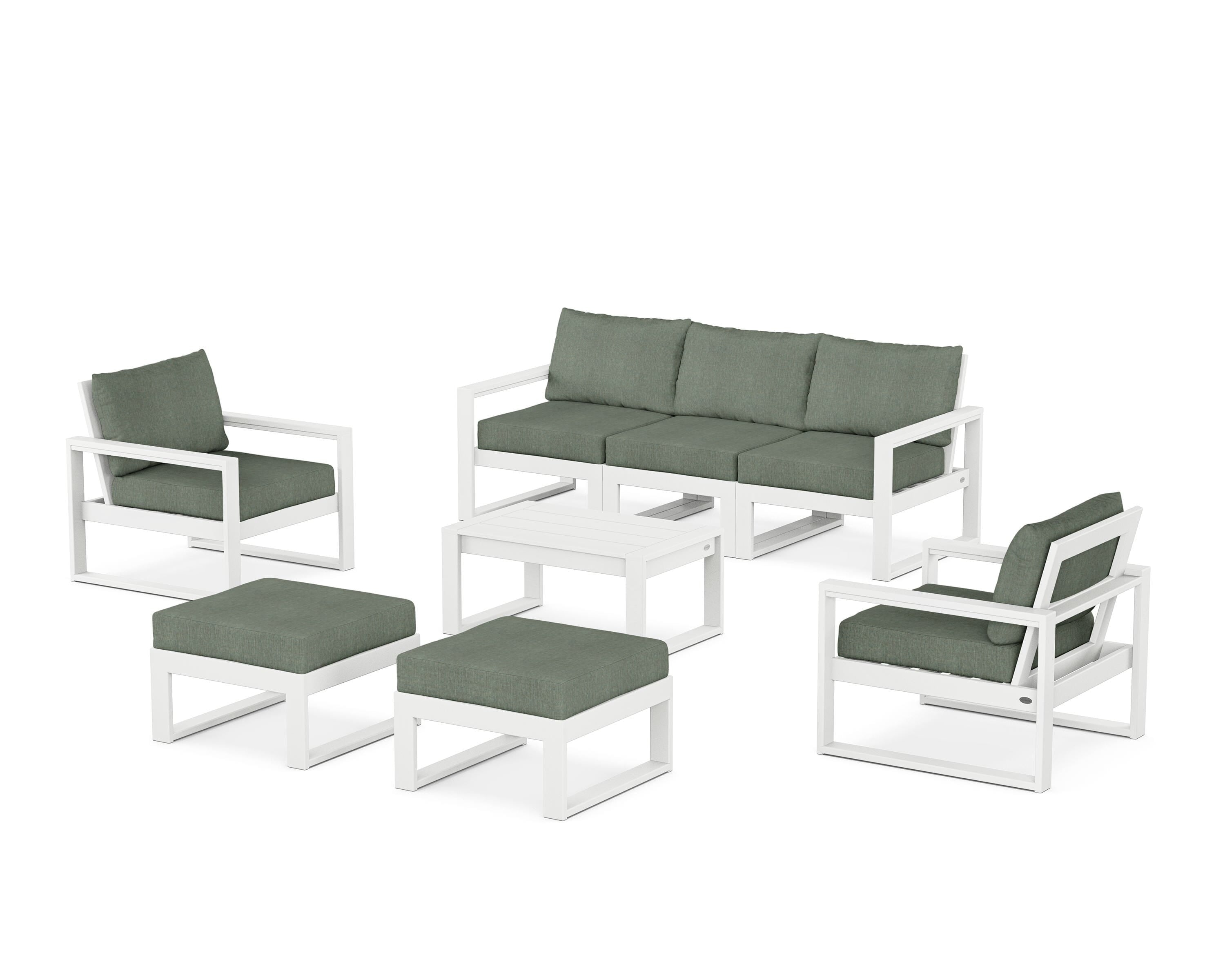 POLYWOOD® EDGE Sectional 8-Piece Lounge Sofa Set in White / Cast Sage