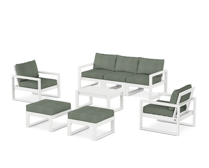 POLYWOOD® EDGE Sectional 8-Piece Lounge Sofa Set in White / Cast Sage