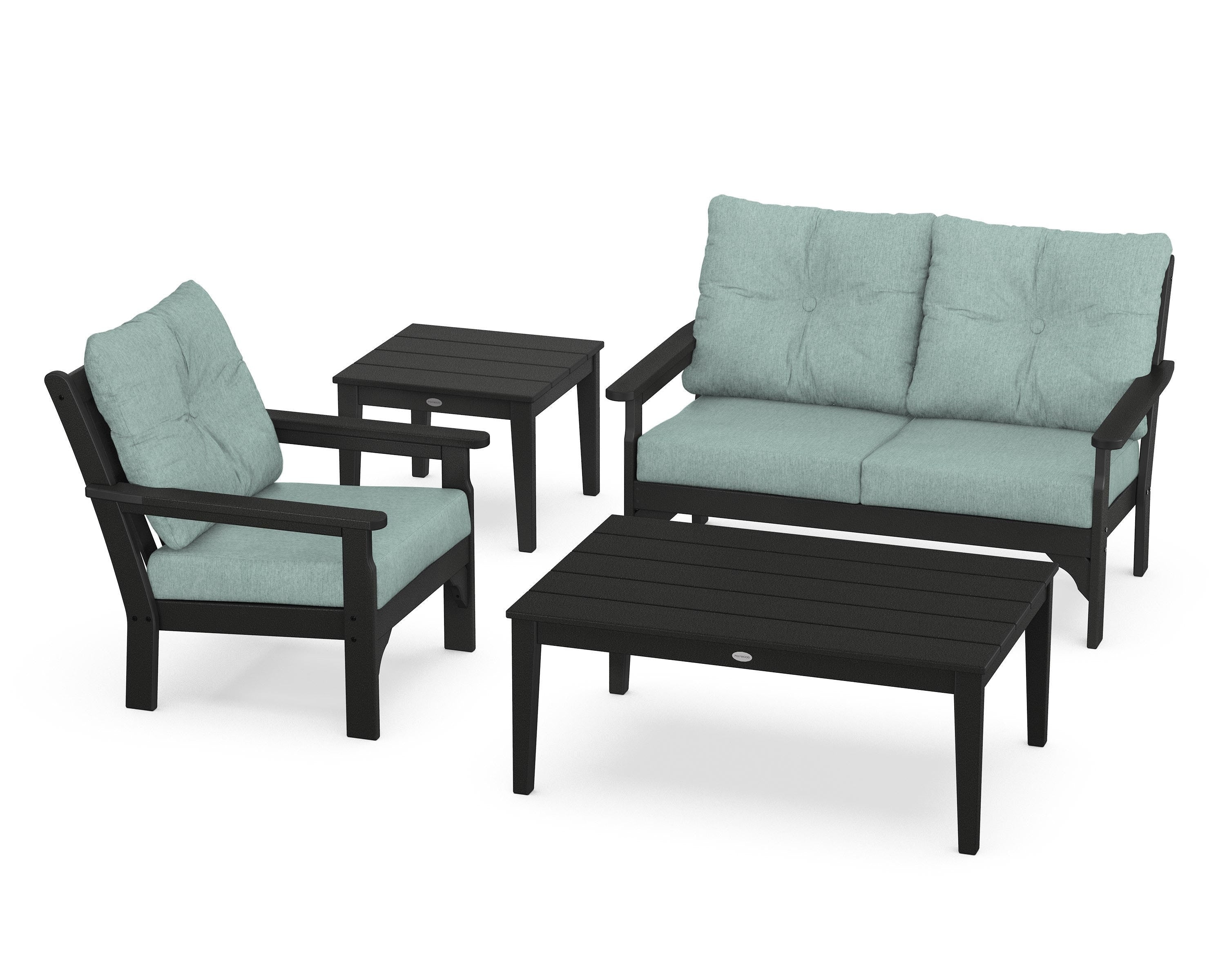 POLYWOOD® Vineyard 4-Piece Deep Seating Set in Black / Glacier Spa