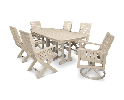 POLYWOOD® Signature 7-Piece Swivel Dining Set in Satin Tan / Sand