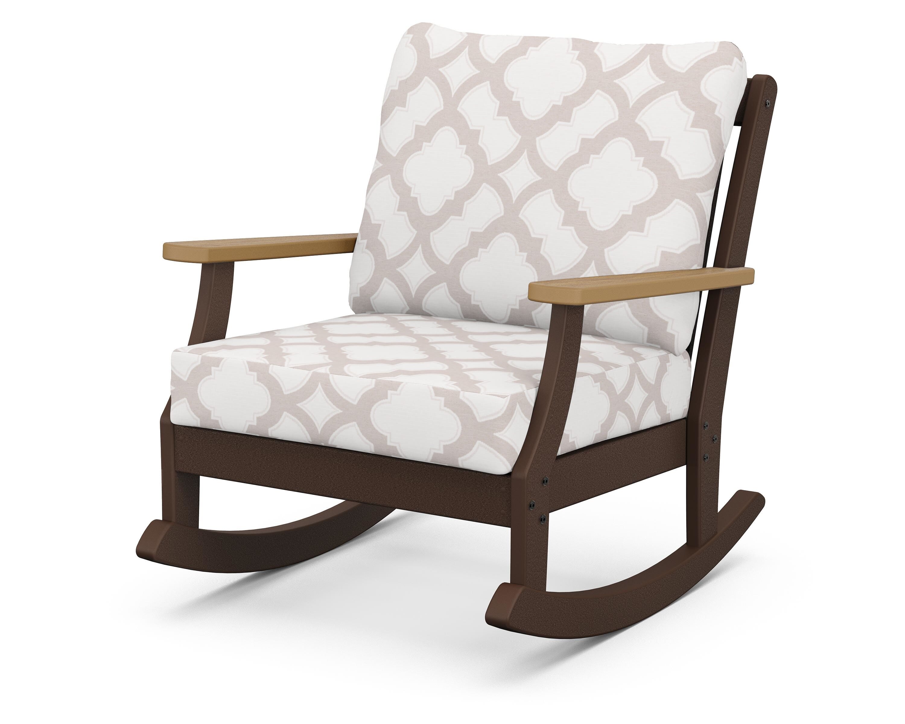 POLYWOOD® Braxton Deep Seating Rocking Chair in Mahogany / Natural / Trellis Dune Burlap