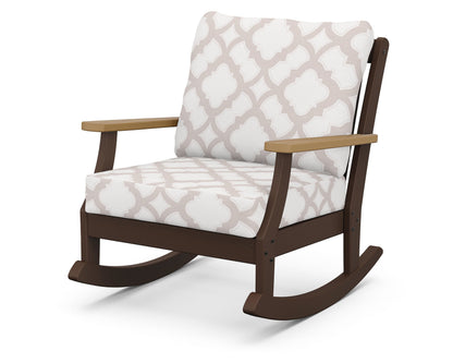 POLYWOOD® Braxton Deep Seating Rocking Chair in Mahogany / Natural / Trellis Dune Burlap
