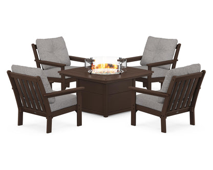 POLYWOOD® Vineyard 5-Piece Conversation Set with Fire Pit Table in Mahogany / Grey Mist