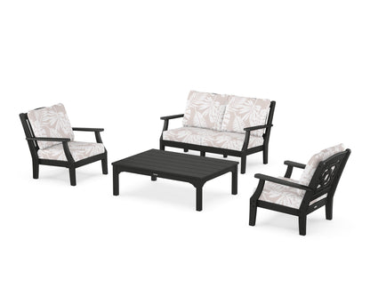 Martha Stewart by POLYWOOD® Chinoiserie 4-Piece Deep Seating Set with Loveseat in Black / Leaf Dune Burlap