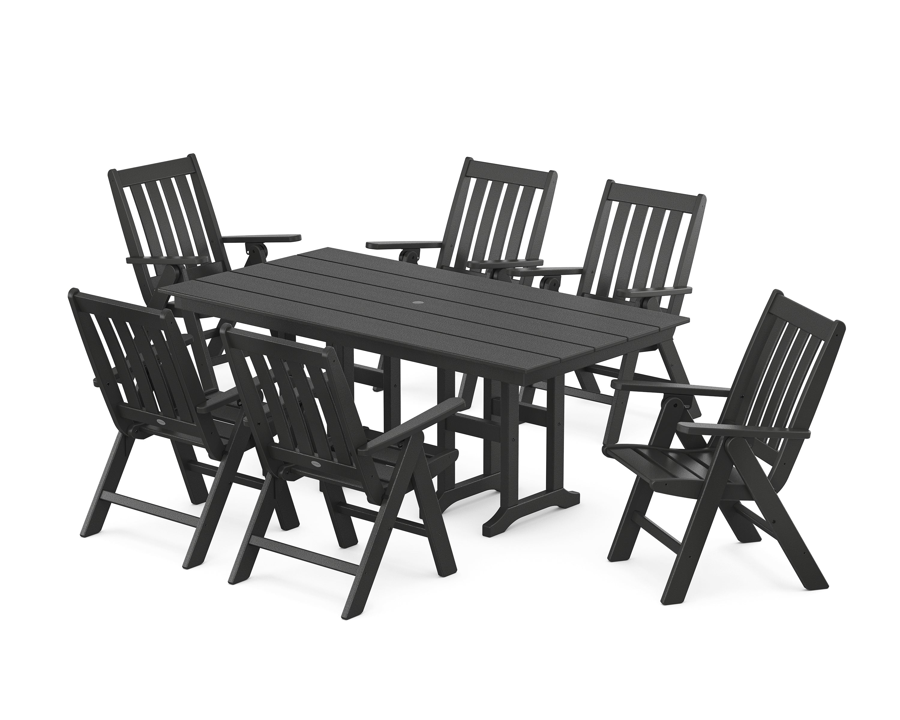 POLYWOOD® Vineyard Folding Chair 7-Piece Farmhouse Dining Set in Black