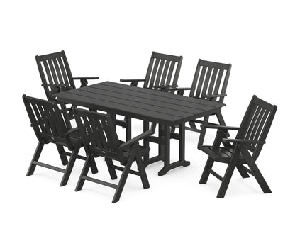POLYWOOD® Vineyard Folding Chair 7-Piece Farmhouse Dining Set in Black