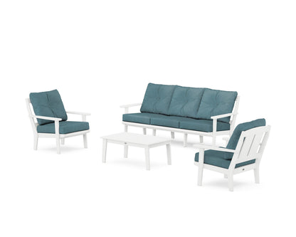 POLYWOOD® Mission 4-Piece Deep Seating Set with Sofa in White / Ocean Teal