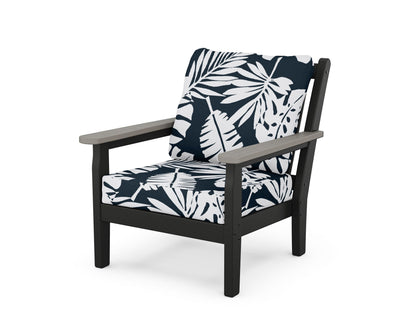 POLYWOOD® Chippendale Deep Seating Chair in Black / Driftwood / Leaf Marine Indigo