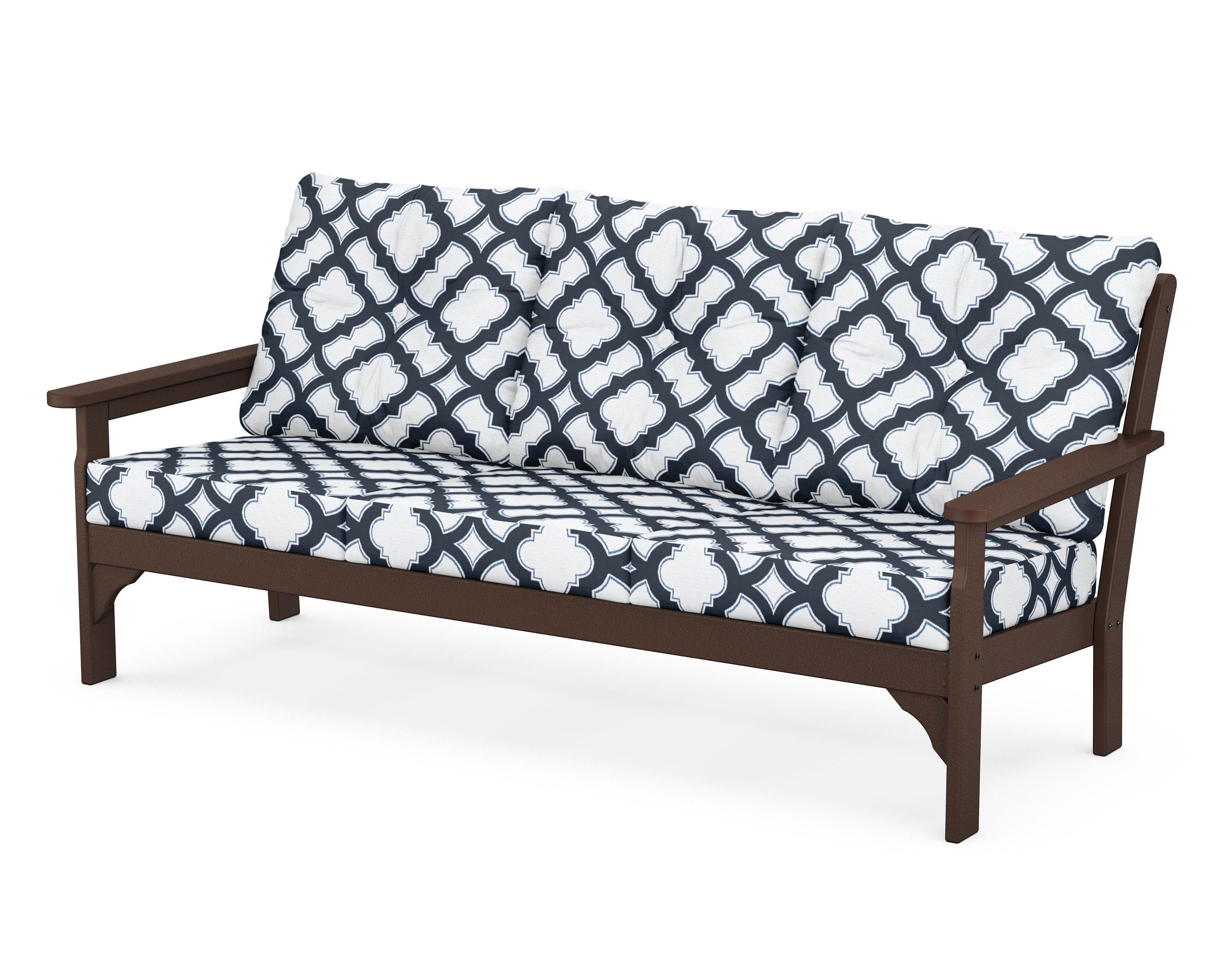 POLYWOOD® Vineyard Deep Seating Sofa in Mahogany / Trellis Marine Indigo