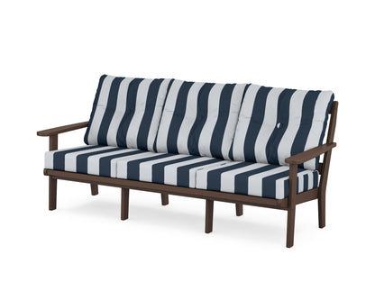 POLYWOOD® Mission Deep Seating Sofa in Mahogany / Cabana Stripe Marine Indigo