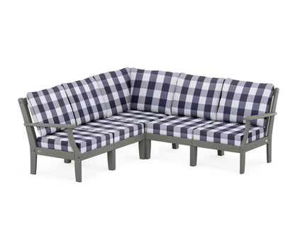 POLYWOOD® Braxton Modular 5-Piece Deep Seating Set in Slate Grey / Buffalo Plaid Navy