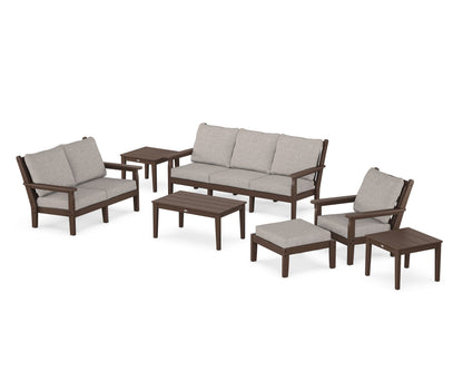 POLYWOOD® Chippendale 7-Piece Deep Seating Set in Mahogany / Weathered Tweed