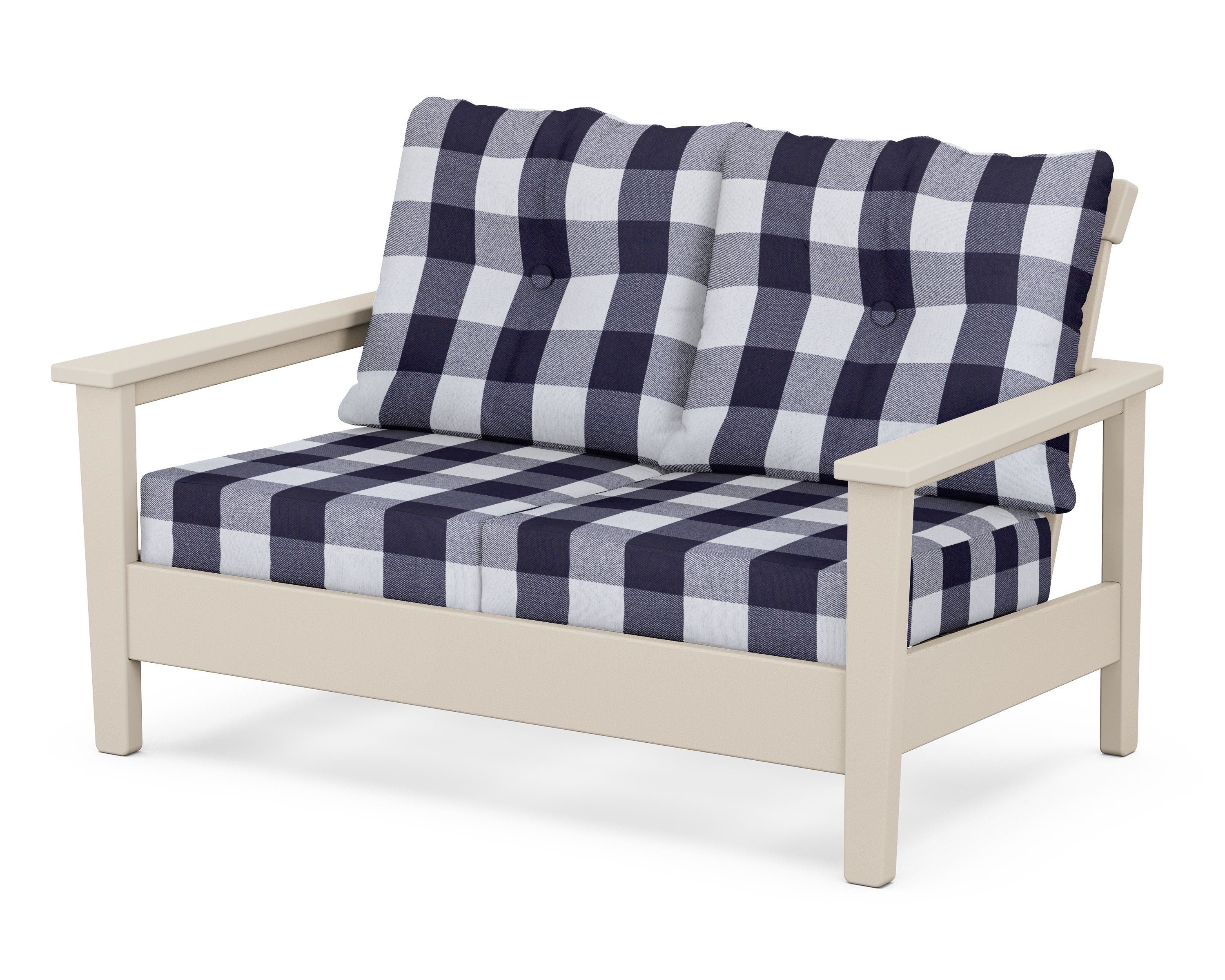 POLYWOOD® Prescott Deep Seating Loveseat in Sand / Buffalo Plaid Navy