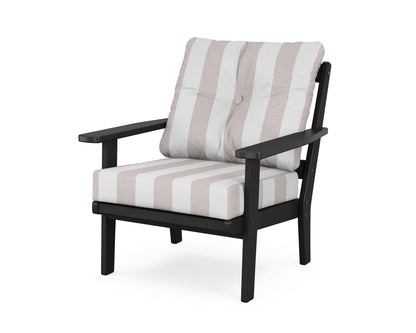 POLYWOOD® Prairie Deep Seating Chair in Black / Cabana Stripe Dune Burlap