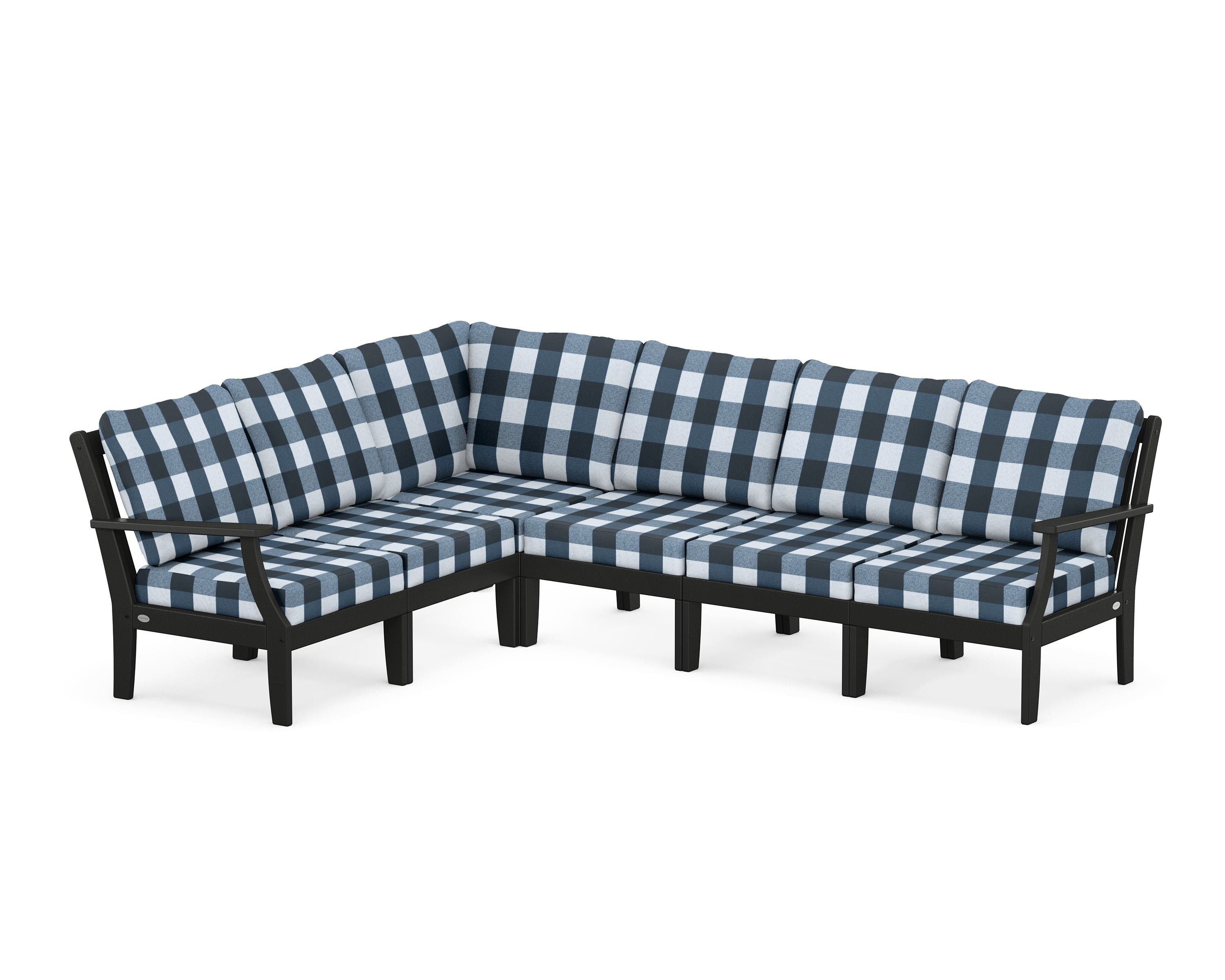POLYWOOD® Braxton Modular 6-Piece Deep Seating Set in Black / Buffalo Plaid Marine Indigo