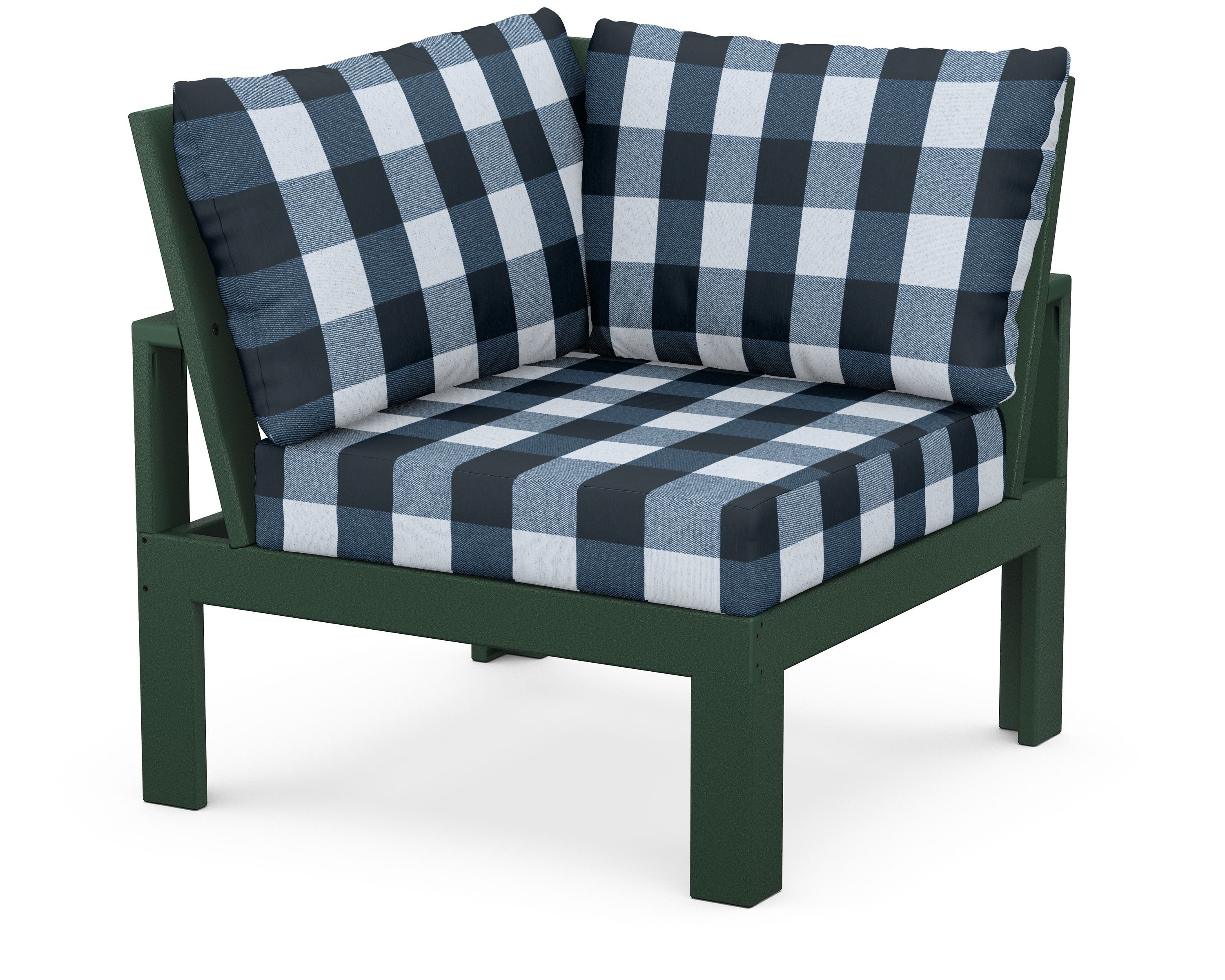 Unbranded Modular Corner Chair in Green / Buffalo Plaid Marine Indigo