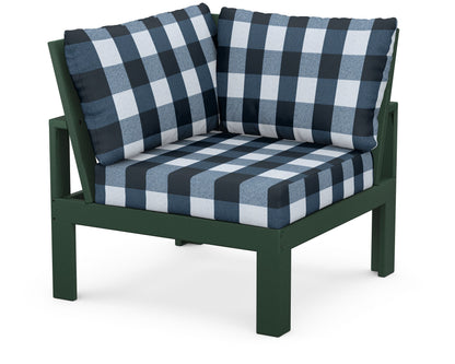 Unbranded Modular Corner Chair in Green / Buffalo Plaid Marine Indigo