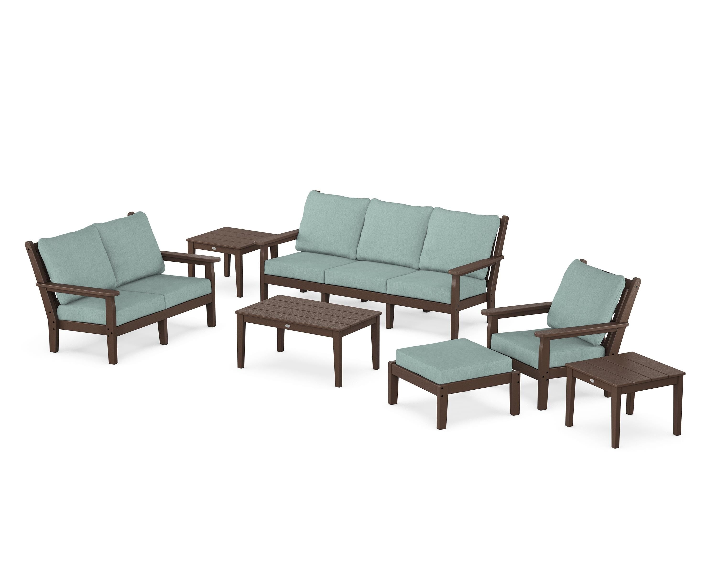 POLYWOOD® Chippendale 7-Piece Deep Seating Set in Mahogany / Glacier Spa