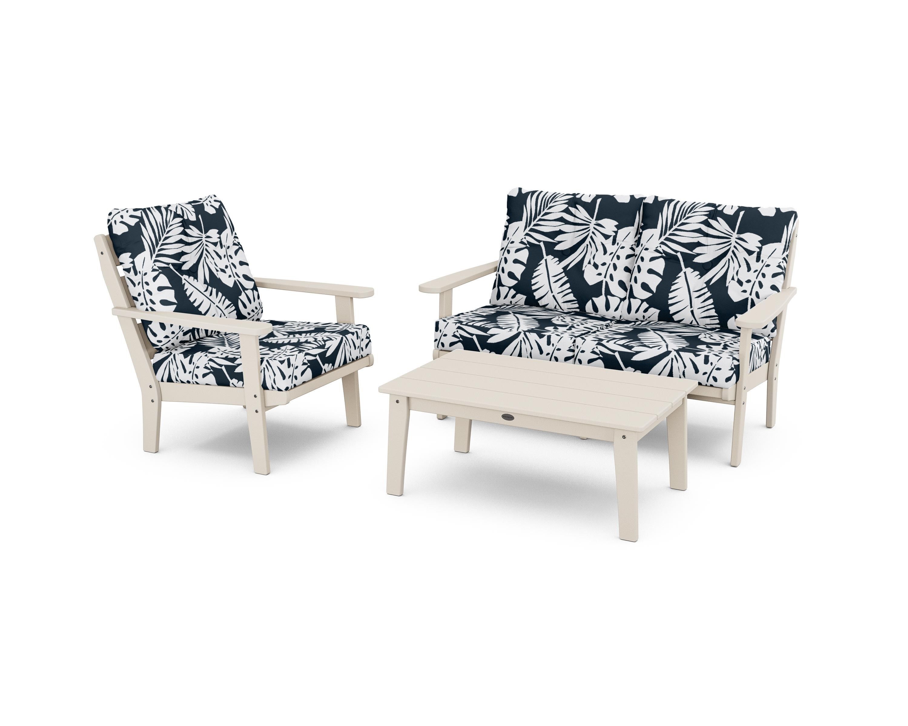 POLYWOOD® Lakeside 3-Piece Deep Seating Set in Sand / Leaf Marine Indigo