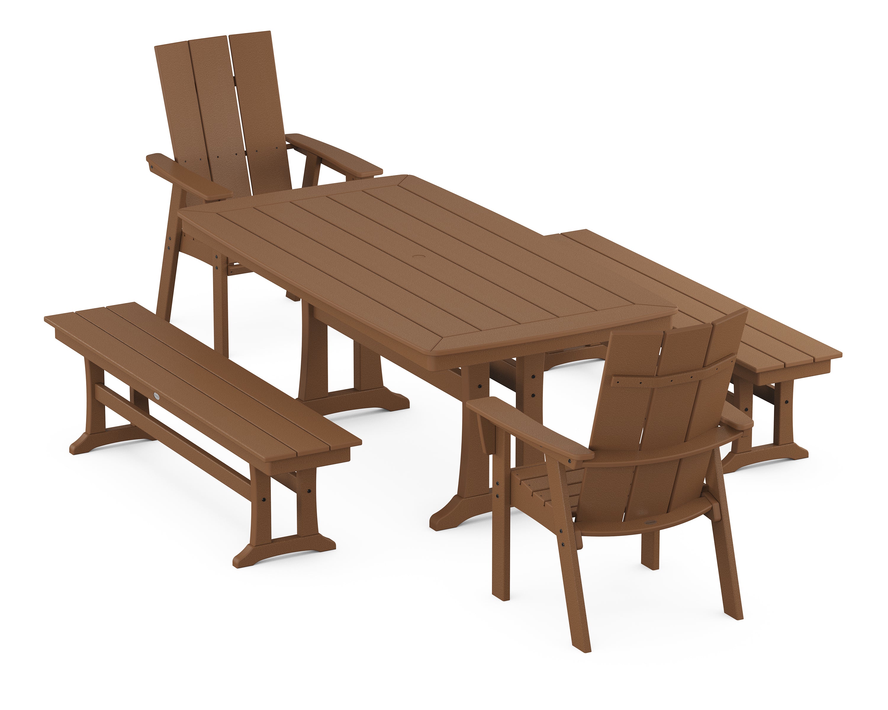 POLYWOOD® Modern Adirondack 5-Piece Dining Set with Trestle Legs in Teak