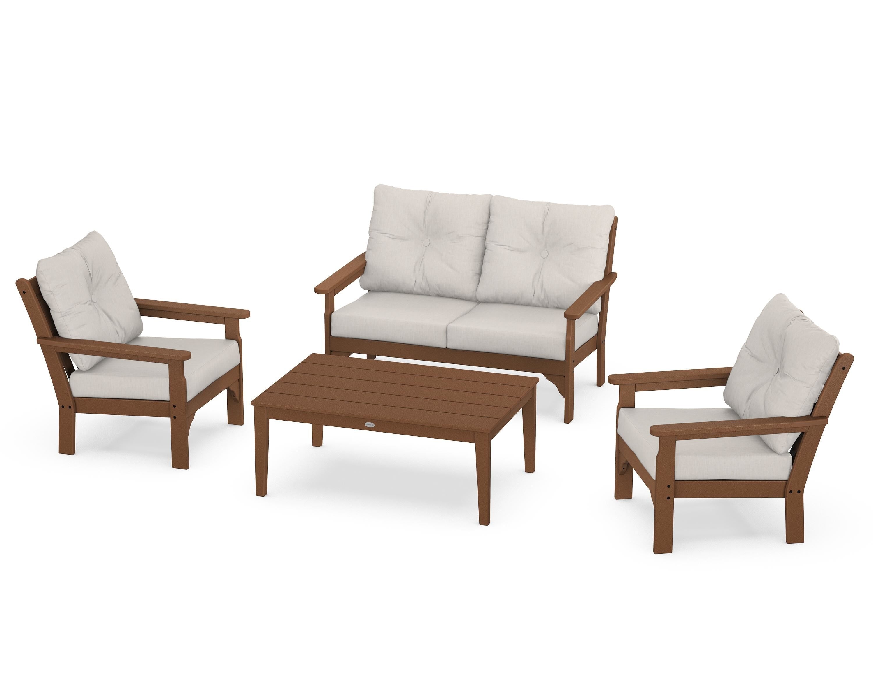 POLYWOOD® Vineyard 4-Piece Deep Seating Set in Teak / Cast Ash