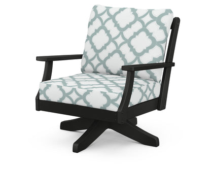 POLYWOOD® Braxton Deep Seating Swivel Chair in Black / Trellis Glacier Spa