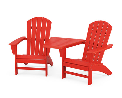 POLYWOOD® Nautical 3-Piece Adirondack Set with Angled Connecting Table in Sunset Red