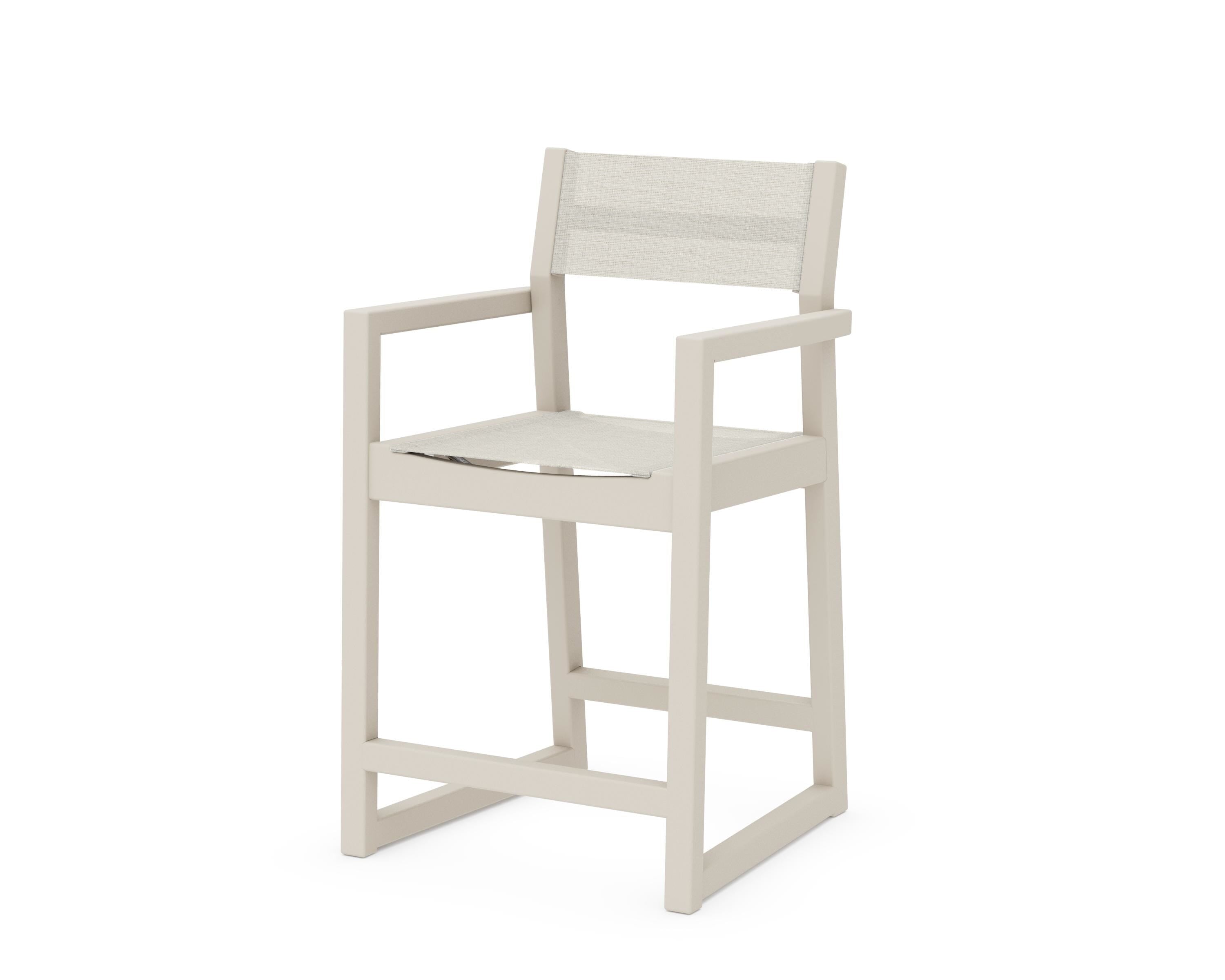 POLYWOOD® EDGE Sling Counter Arm Chair in Sand / Parchment Sling