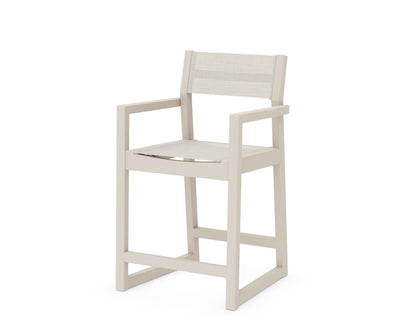 POLYWOOD® EDGE Sling Counter Arm Chair in Sand / Parchment Sling