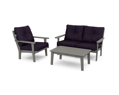 POLYWOOD® Lakeside 3-Piece Deep Seating Set in Slate Grey / Navy Linen