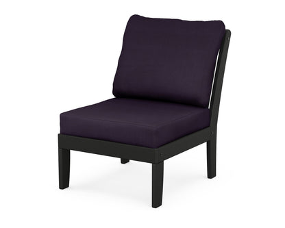 POLYWOOD® Braxton Modular Armless Chair in Black / Navy Linen