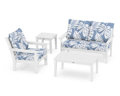 POLYWOOD® Vineyard 4-Piece Deep Seating Set in White / Leaf Sky Blue