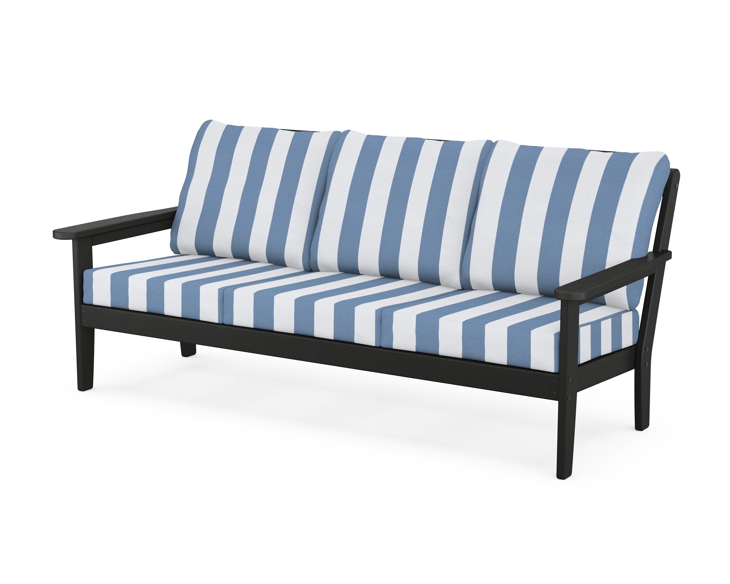 Country Living Cottage Deep Seating Sofa in Black / Cabana Stripe Sky Blue