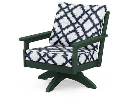 POLYWOOD® Vineyard Deep Seating Swivel Chair in Green / Trellis Marine Indigo