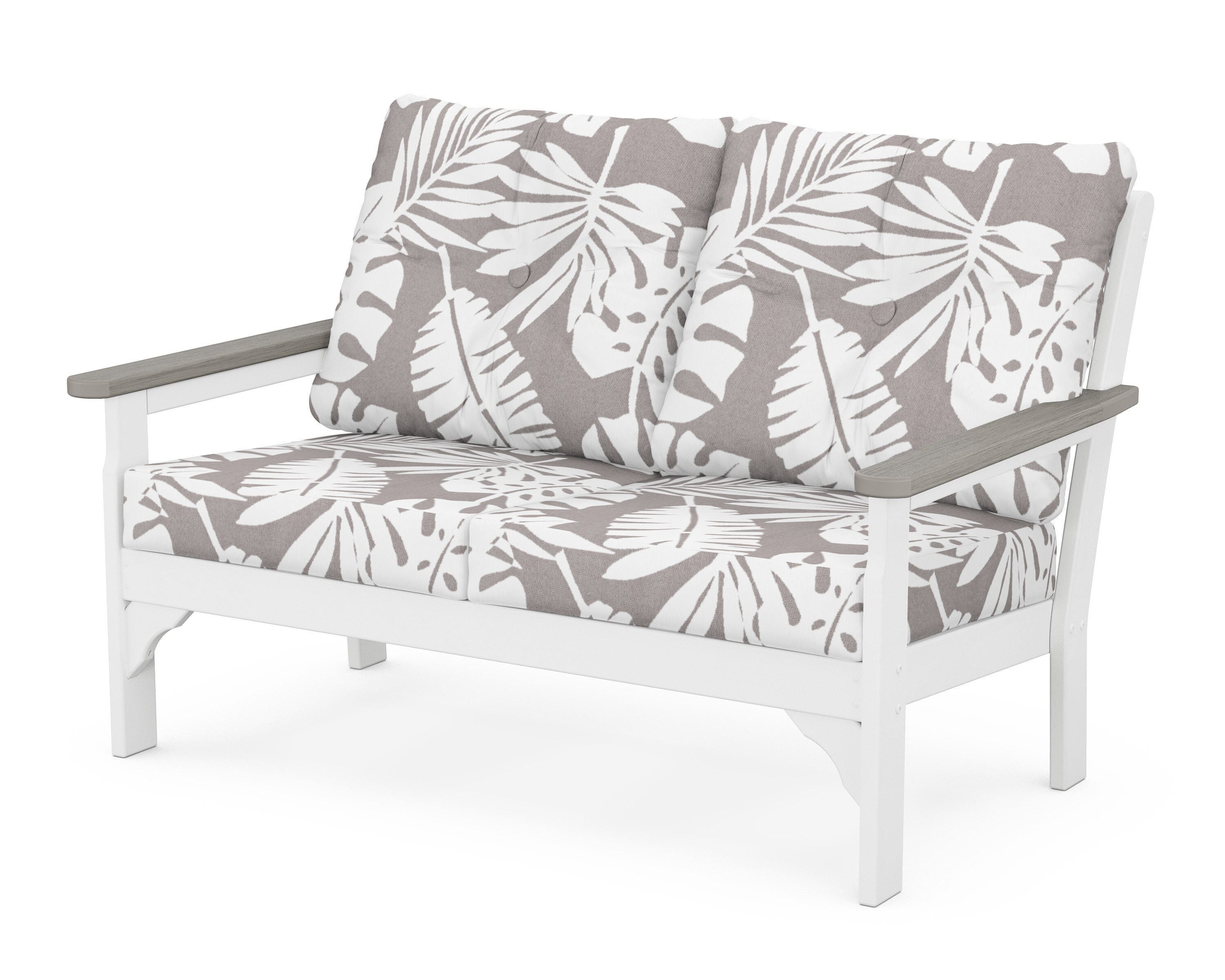 POLYWOOD® Vineyard Deep Seating Loveseat in White / Driftwood / Leaf Grey Mist