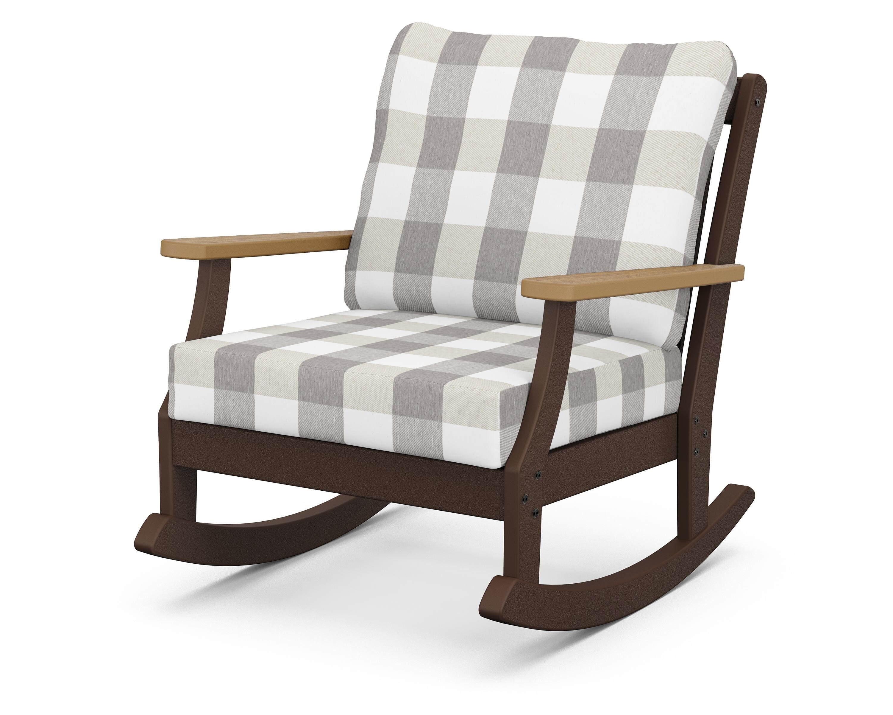 POLYWOOD® Braxton Deep Seating Rocking Chair in Mahogany / Natural / Buffalo Plaid Grey Mist