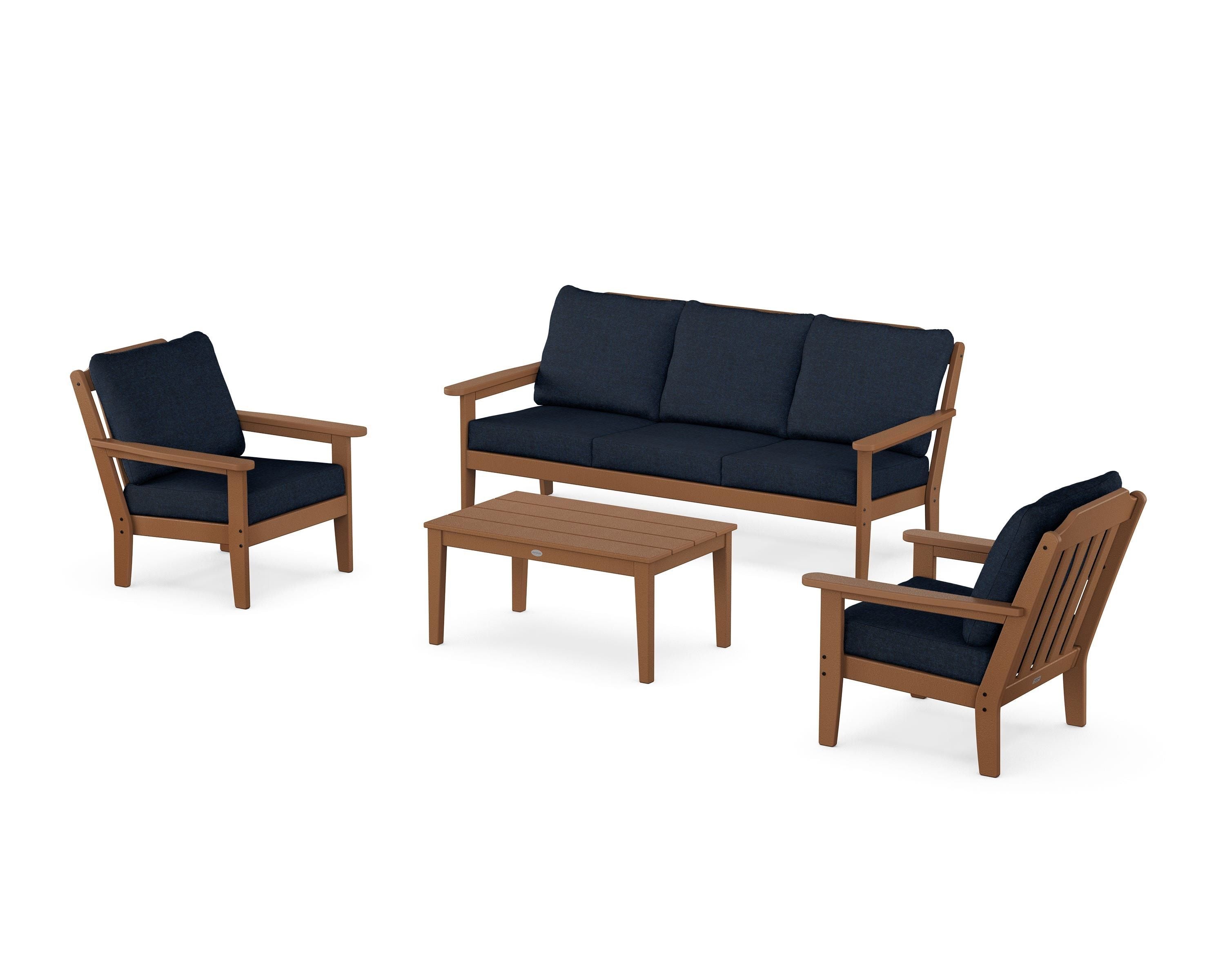 Country Living Cottage 4-Piece Deep Seating Set with Sofa in Teak / Marine Indigo