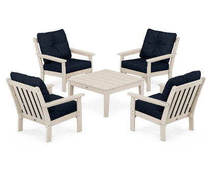 POLYWOOD® Vineyard 5-Piece Deep Seating Conversation Set in Sand / Marine Indigo