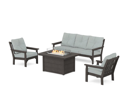 POLYWOOD® Vineyard Deep Seating Fire Pit Table Set in Vintage Coffee / Spa