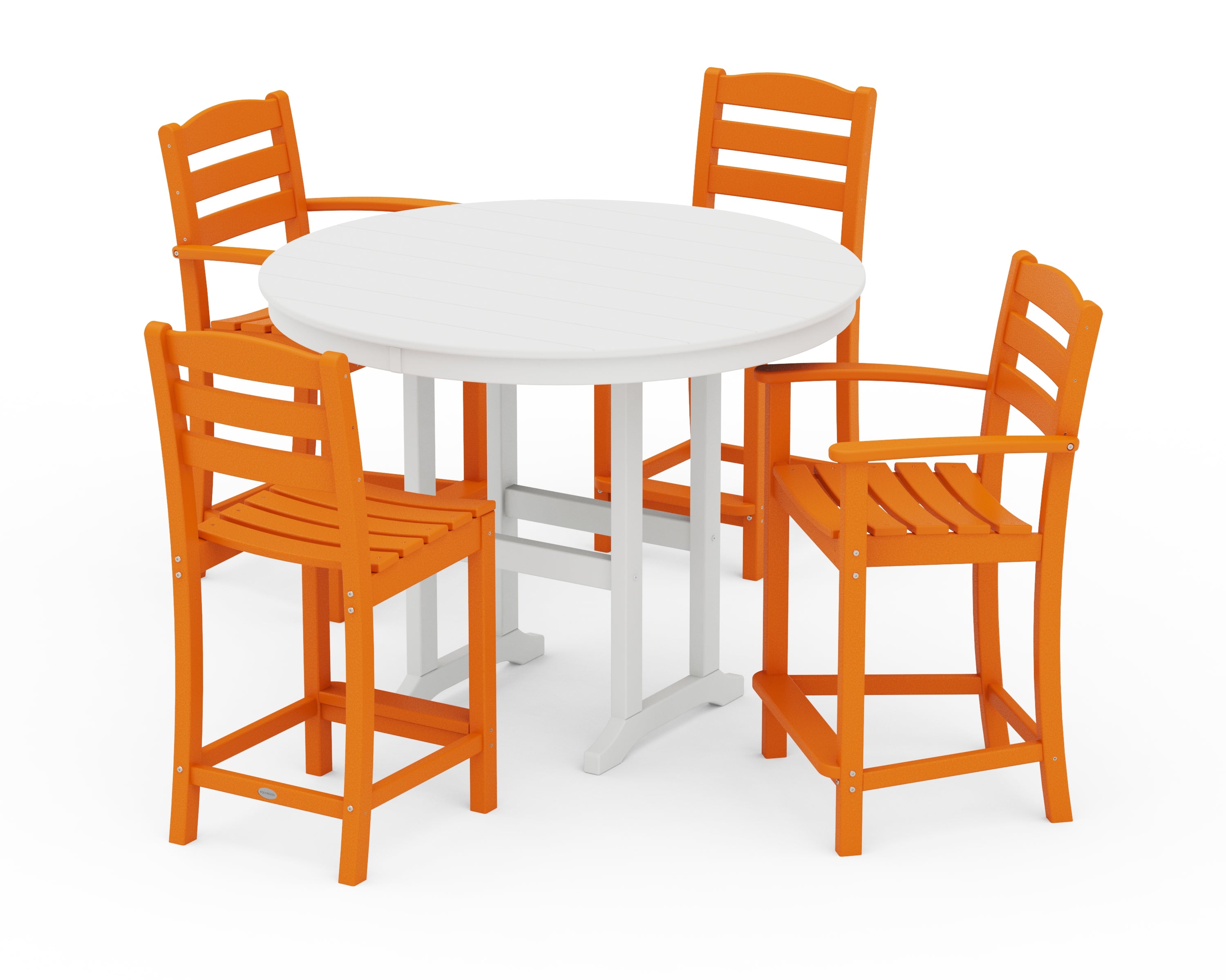 POLYWOOD® La Casa Café 5-Piece Round Farmhouse Counter Dining Set in Tangerine / White
