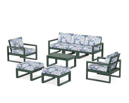 POLYWOOD® EDGE Sectional 8-Piece Lounge Sofa Set in Green / Leaf Sky Blue
