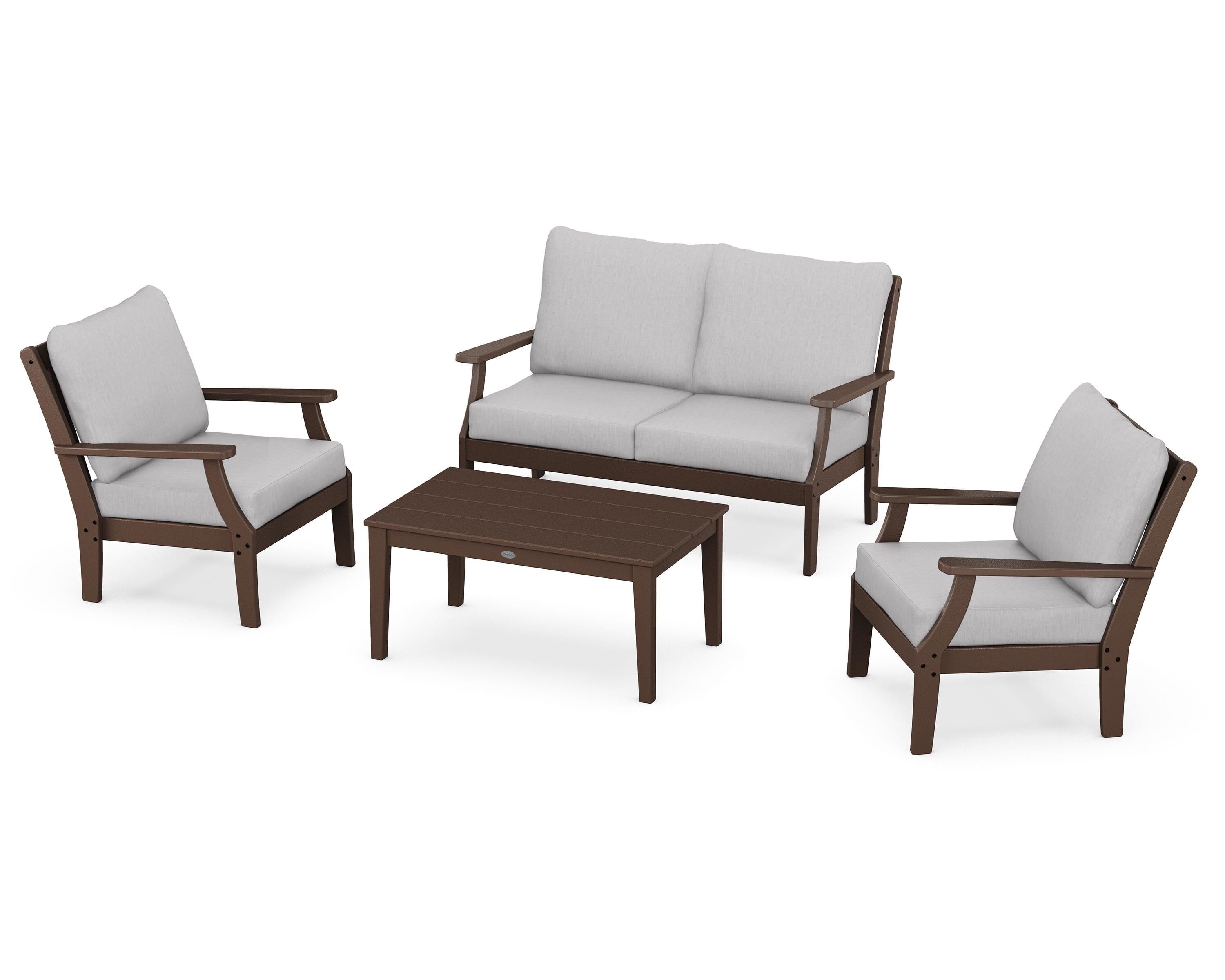 POLYWOOD® Braxton 4-Piece Deep Seating Chair Set in Mahogany / Granite