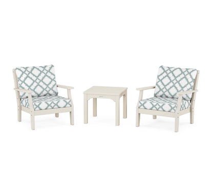 Martha Stewart by POLYWOOD® Chinoiserie 3-Piece Deep Seating Set in Sand / Trellis Glacier Spa