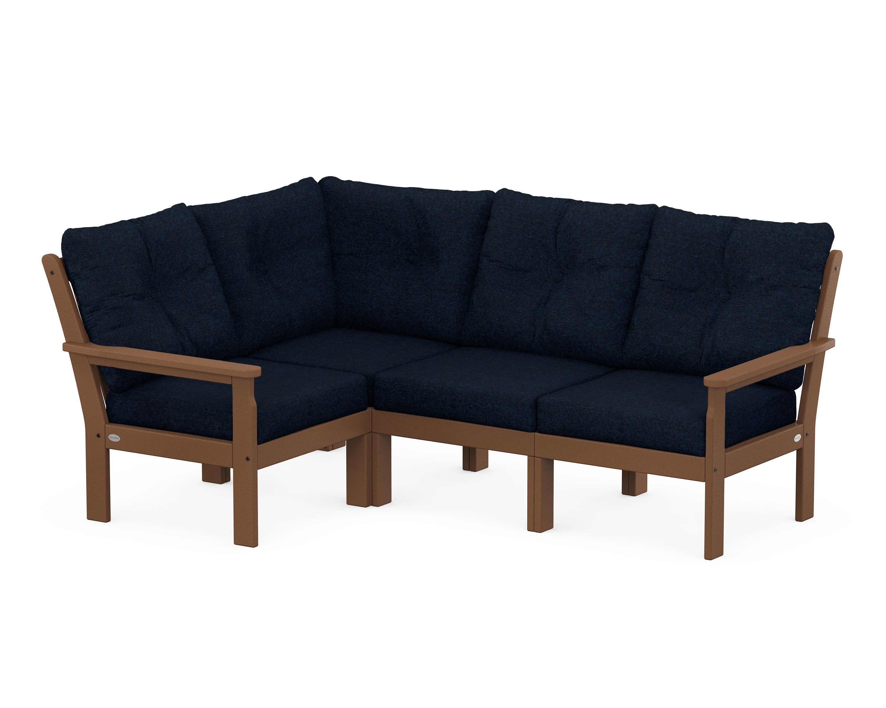 POLYWOOD® Vineyard 4-Piece Sectional in Teak / Marine Indigo