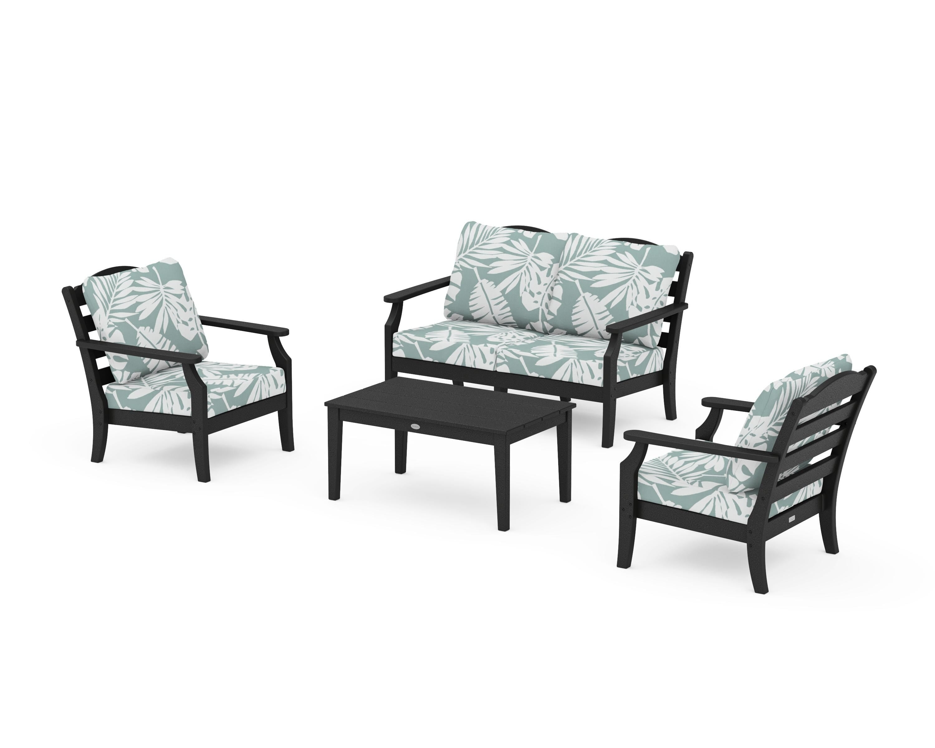Draper James™ by  POLYWOOD® Savannah 4-Piece Deep Seating Set with Loveseat in Black / Leaf Glacier Spa