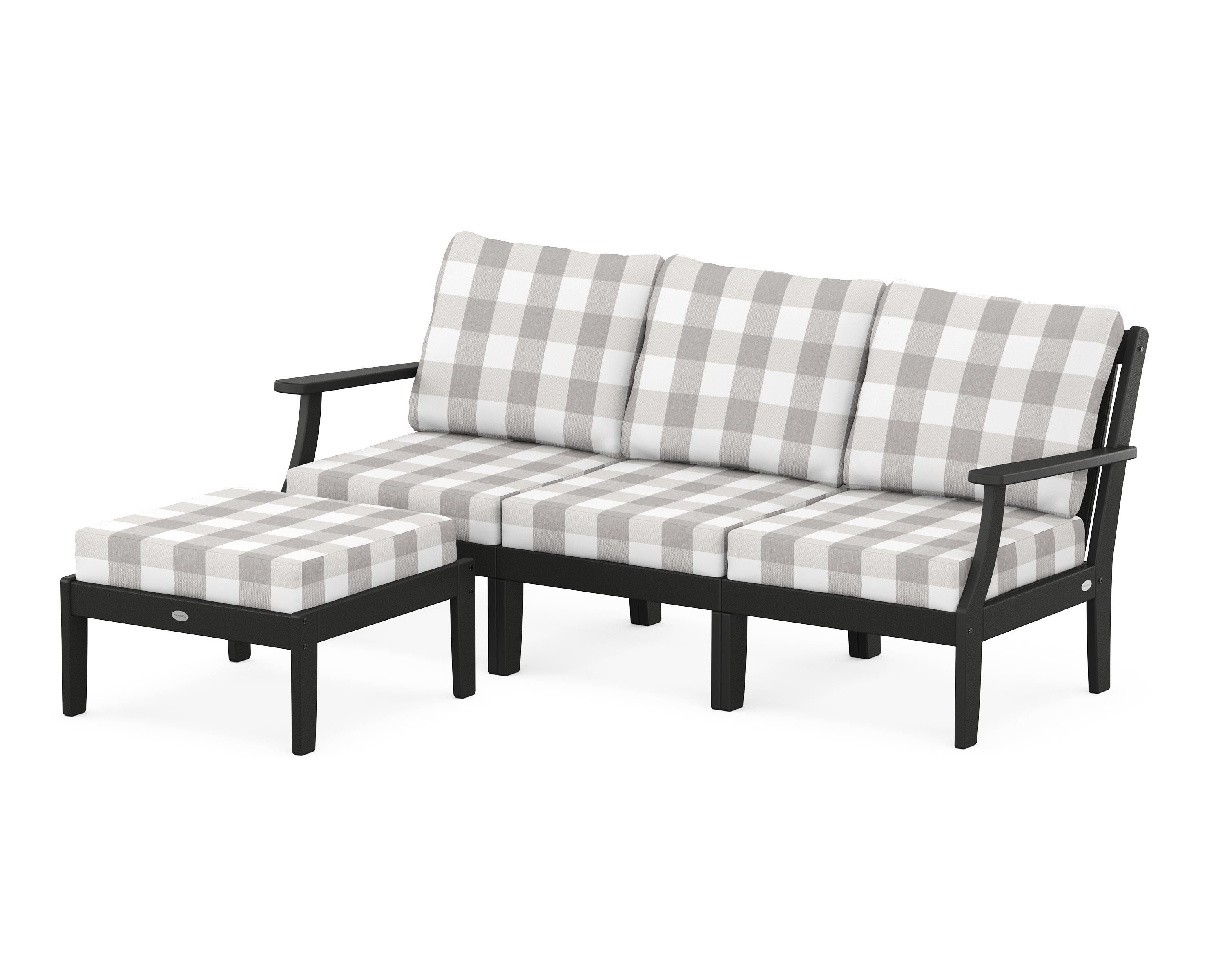 POLYWOOD® Braxton Modular 4-Piece Deep Seating Set with Ottoman in Black / Buffalo Plaid Grey Mist