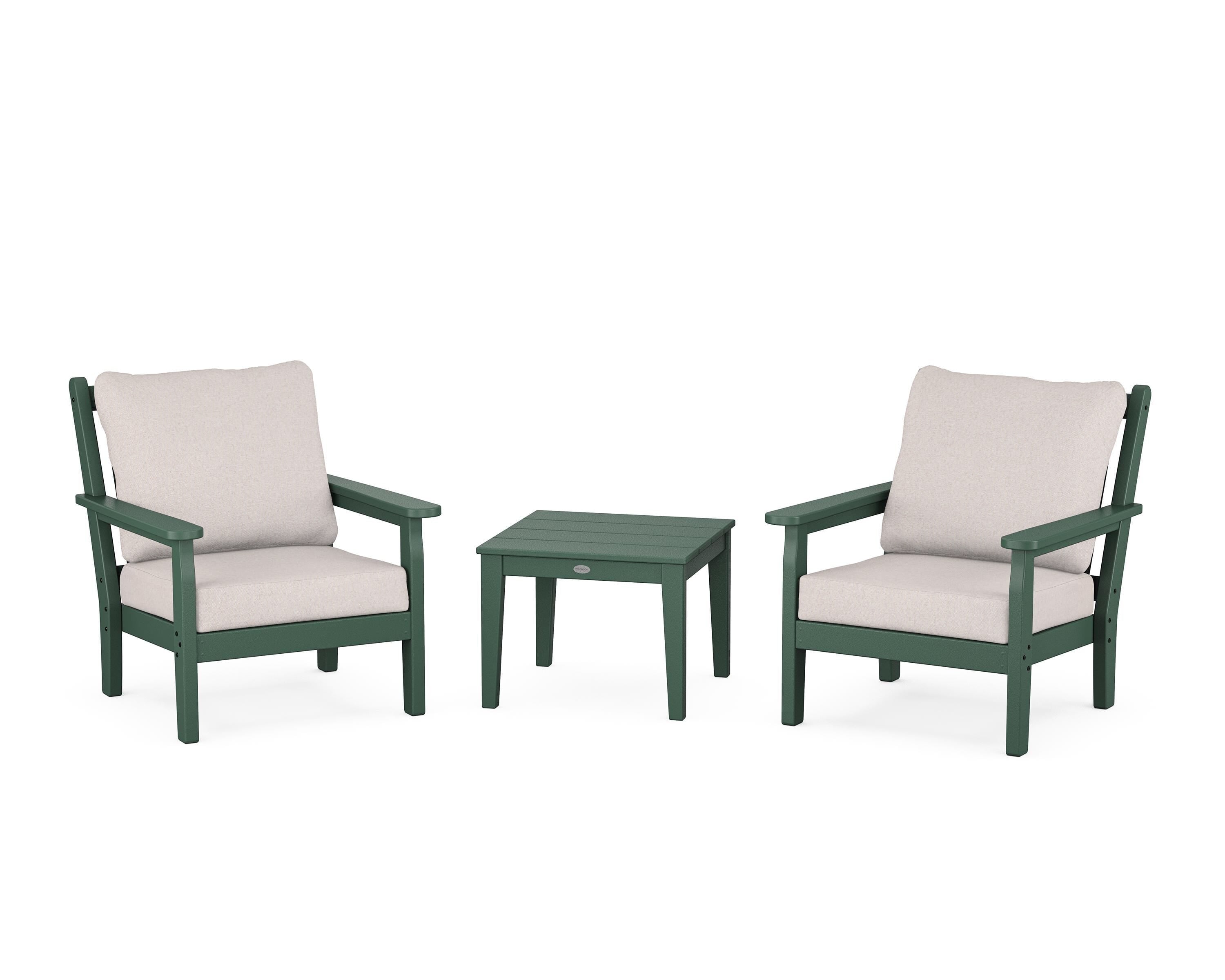 POLYWOOD® Chippendale 3-Piece Deep Seating Set in Green / Dune Burlap
