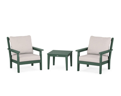POLYWOOD® Chippendale 3-Piece Deep Seating Set in Green / Dune Burlap