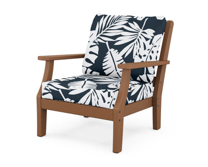 Martha Stewart by POLYWOOD® Chinoiserie Deep Seating Chair in Teak / Leaf Marine Indigo